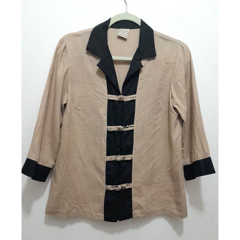 VTG Pine Cove Womens Relax India Lightweight Linen Tunic Top Tan Black Size 6